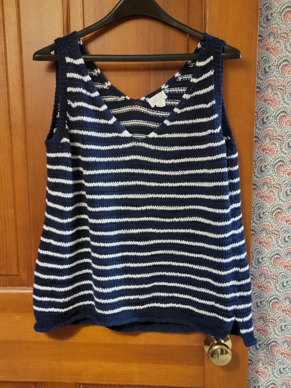 Caslon Navy Blue White Striped Sweater Tank Top XXL Julia Stripe